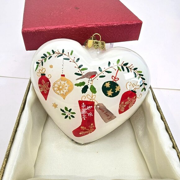 Merry Christmas 2015 Glass Heart Ornament By Pier 1 In Box JE310 - Picture 3 of 4